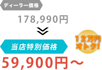 ディーラー価格178,990円がCar Farmだと59,900円～。12万円もお得！